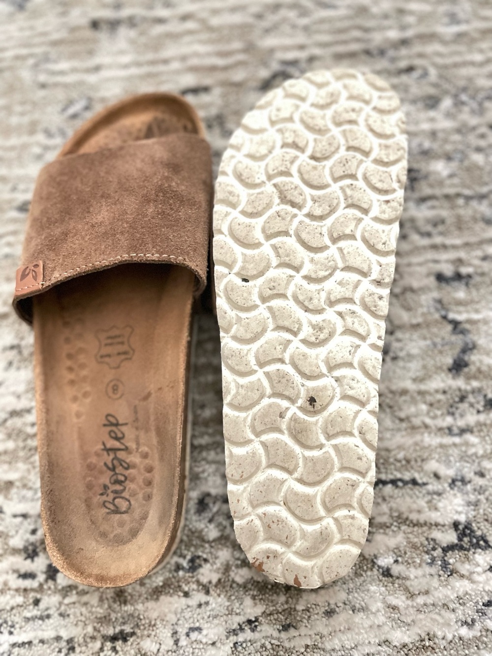 Biostep Suede Slide Sandals Size 8 Brown Cork Footbed - Picture 4 of 5